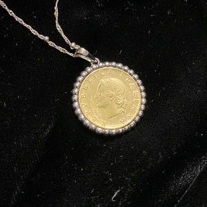 COPY - Italian Genuine 20-Lira Coin Pendant Necklace in Sterling Silver. 18"